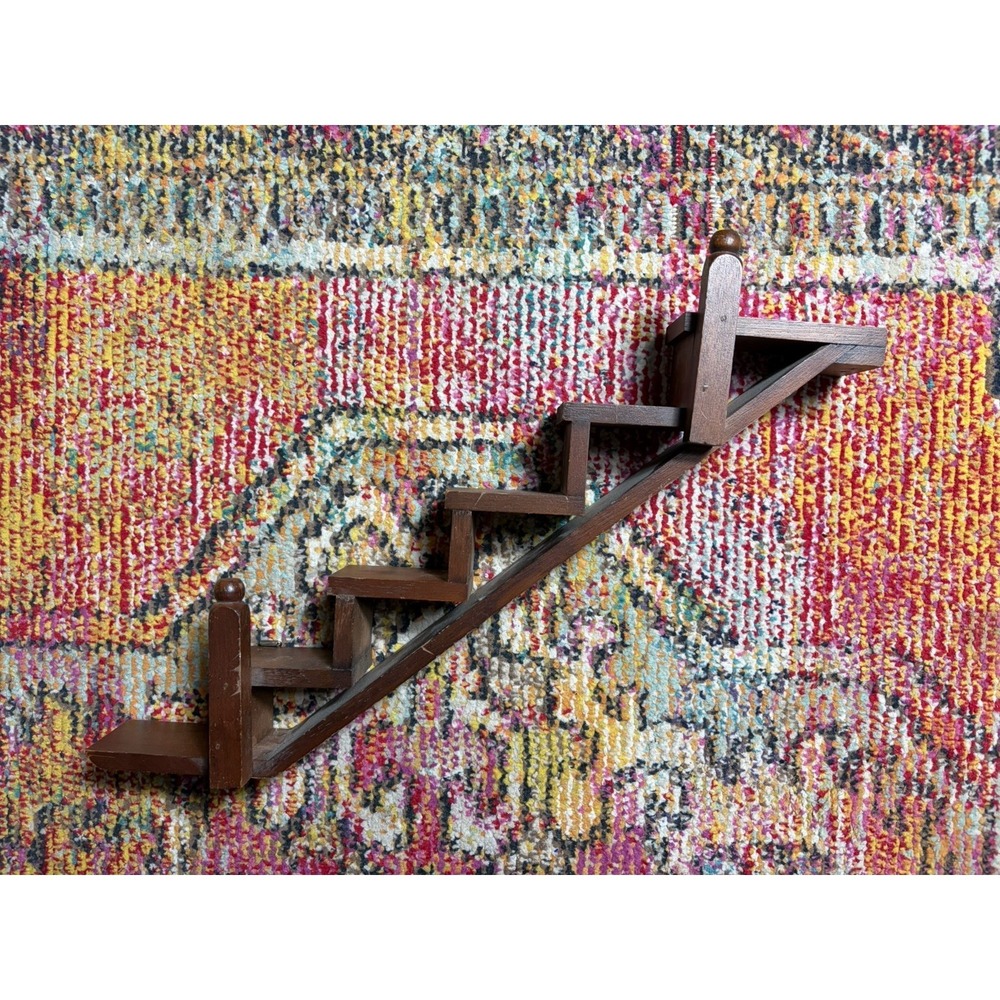 Vintage Mid Century Wooden Staircase Steps Wall Shelf Knick Knack Trinket